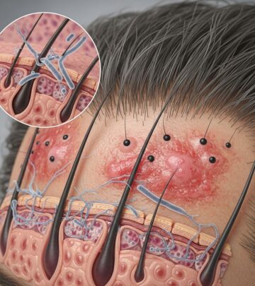 Detailed histopathological examination of tinea capitis, revealing fungal invasion patterns and host responses in scalp infections.